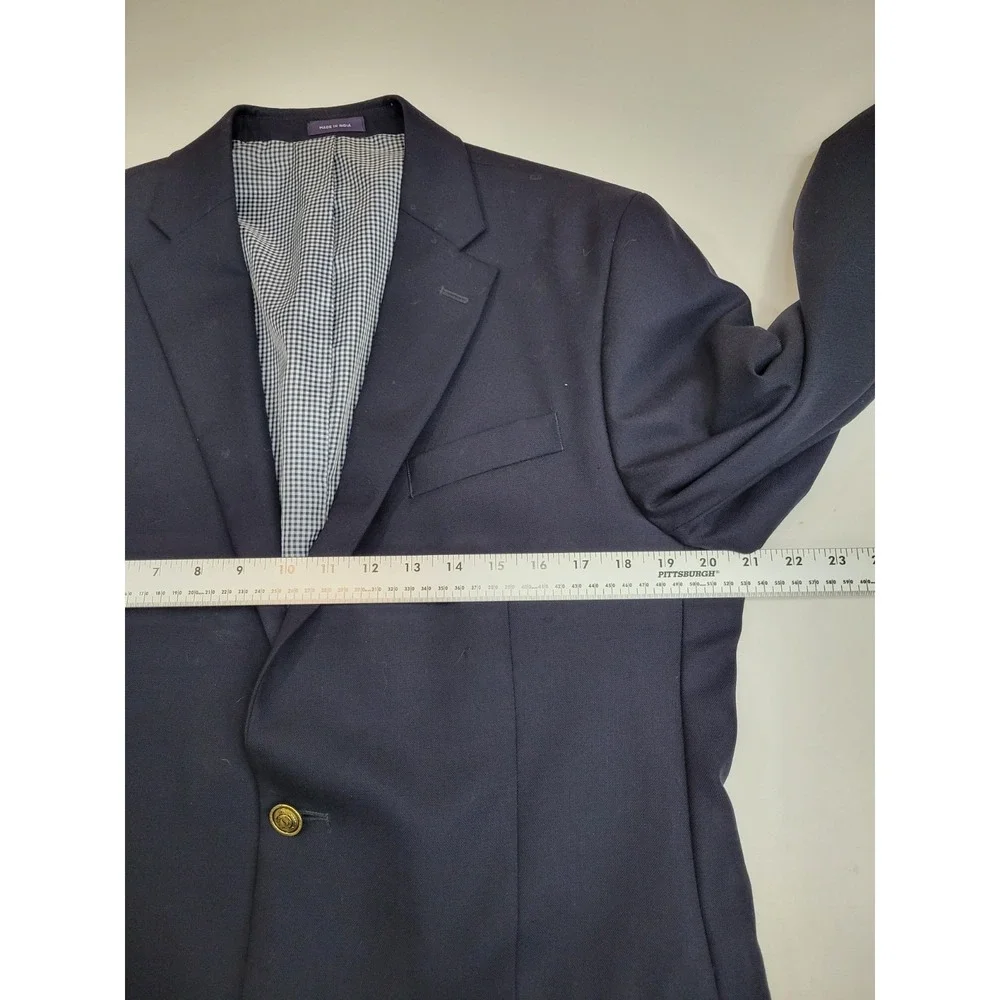 Stafford Mens Blazer 42L Navy Blue 100% Wool Slim Fit Gold Buttons Sport Coat